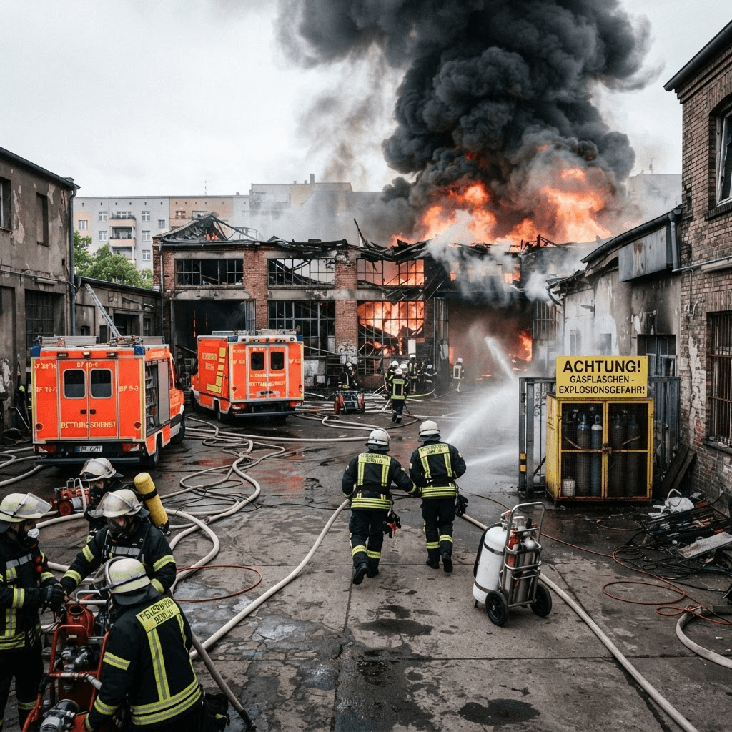 Großeinsatz bei brennender Werkstatthalle – Symbolbilder 1